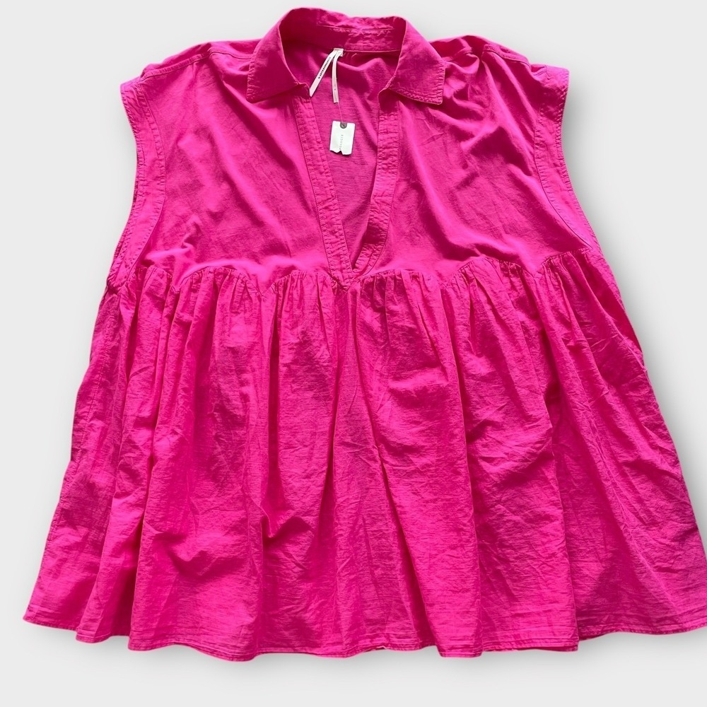 Anthropologie Bright Pink V-Neck Tunic Top - Picture 2 of 7